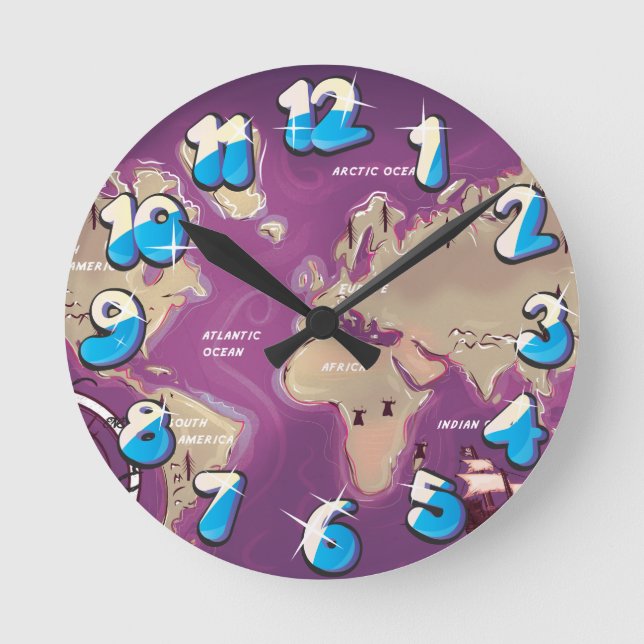Weltkarte Runde Wanduhr (Vorderseite)