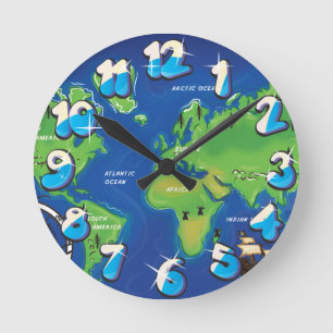 Weltkarte Runde Wanduhr