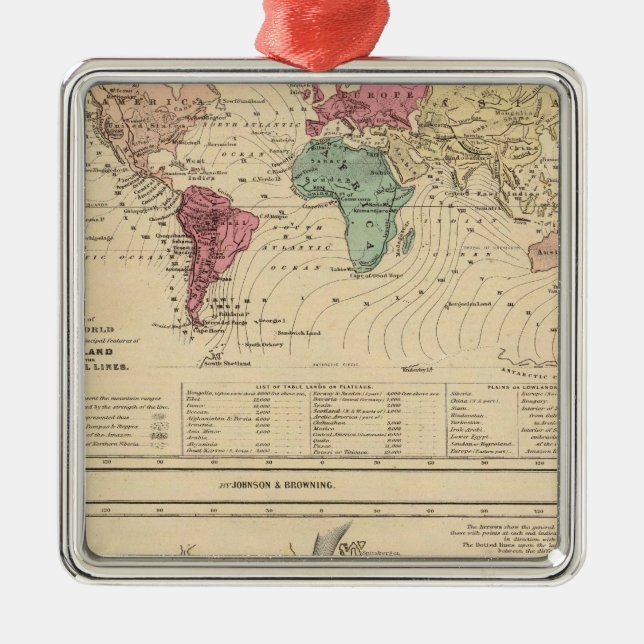 Weltkarte Silbernes Ornament (Vorne)