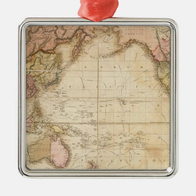 Weltkarte Silbernes Ornament (Vorne)