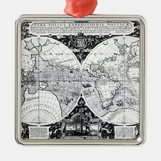 Weltkarte Silbernes Ornament (Vorne)