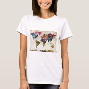 Weltkarte-städtisches Aquarell T-Shirt