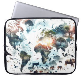 Weltkarte und Tiere - Laptop-Hüllen Laptopschutzhülle