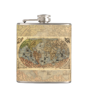 Weltkarte Vintag Historischer Atlas Flachmann