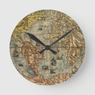 Weltkarte Vintag Historischer Atlas Runde Wanduhr