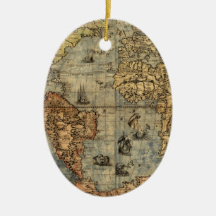 Weltkarte Vintage Historischer Atlas Keramikornament