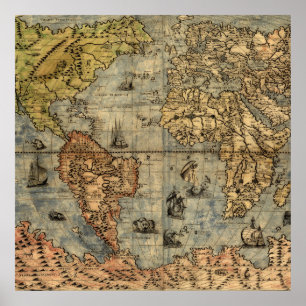 Weltkarte Vintage Historischer Atlas Poster