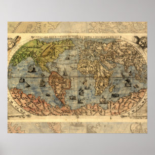 Weltkarte Vintage Historischer Atlas Poster