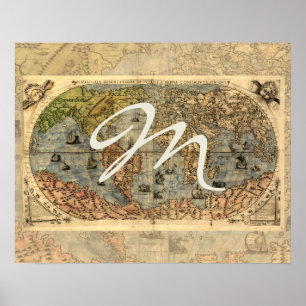 Weltkarte Vintage Historischer Atlas Poster