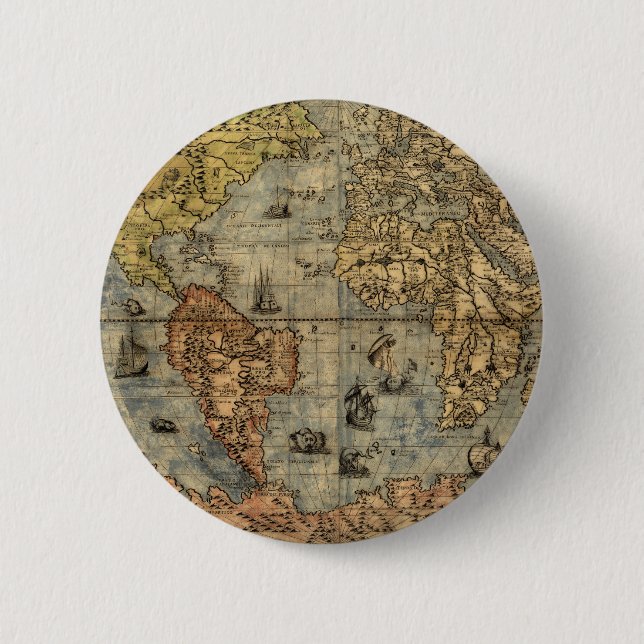 Weltkarte Vintager historischer Atlas Button (Vorderseite)
