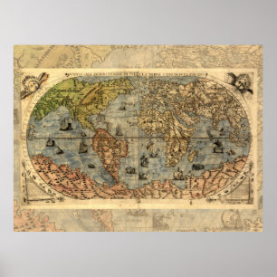 Weltkarte Vintager historischer Atlas Poster