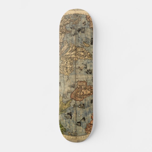 Weltkarte Vintager historischer Atlas Skateboard (Vorderseite)