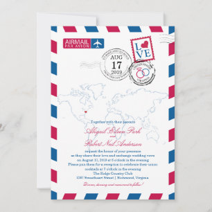 Weltkarte Virginia USA Airmail   Hochzeit Einladung