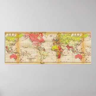 Weltkarte von 1918 für Empire und Handel Poster