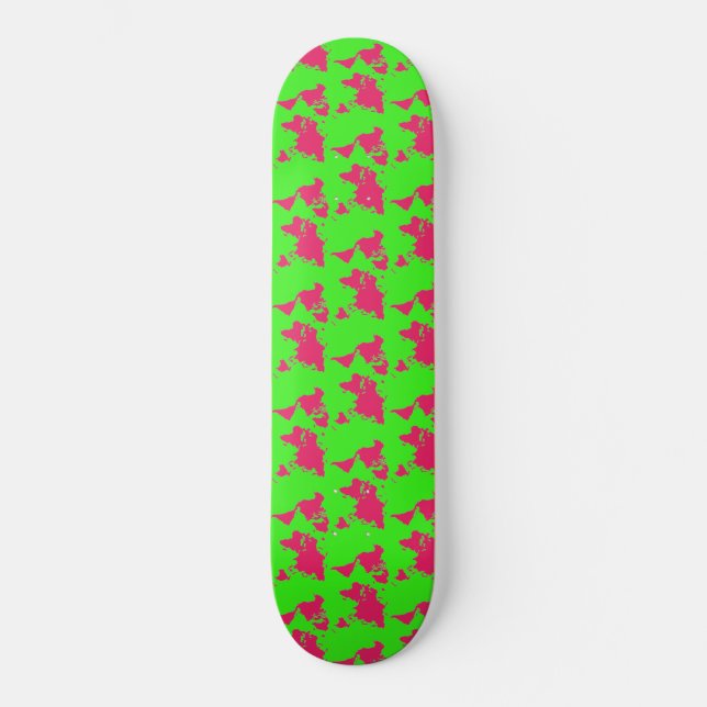 Weltkarte vor dem Bau Vollständiges Neon Green Ska Skateboard (Vorderseite)