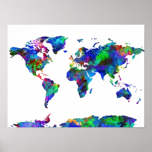 Weltkarte Wasserfarbe 6 Poster (Vorne)
