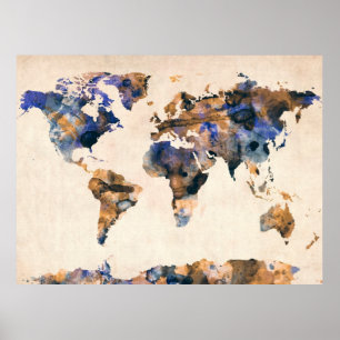 Weltkarte Wasserfarbe Poster