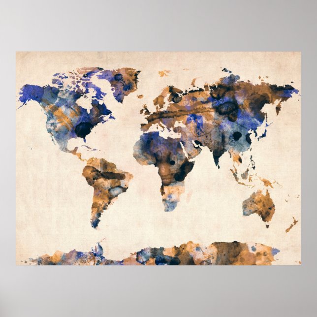 Weltkarte Wasserfarbe Poster (Vorne)