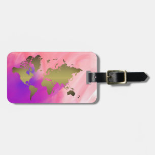 Weltkarte Wasserfarbe Rosa Elegante Sauber Vintag Gepäckanhänger