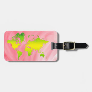 Weltkarte Wasserfarbe Rosa Elegante Sauber Vintag Gepäckanhänger