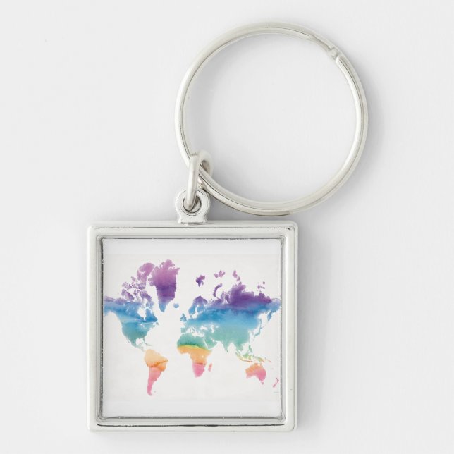 Weltkarte Wasserfarbe Schlüsselanhänger (Vorne)