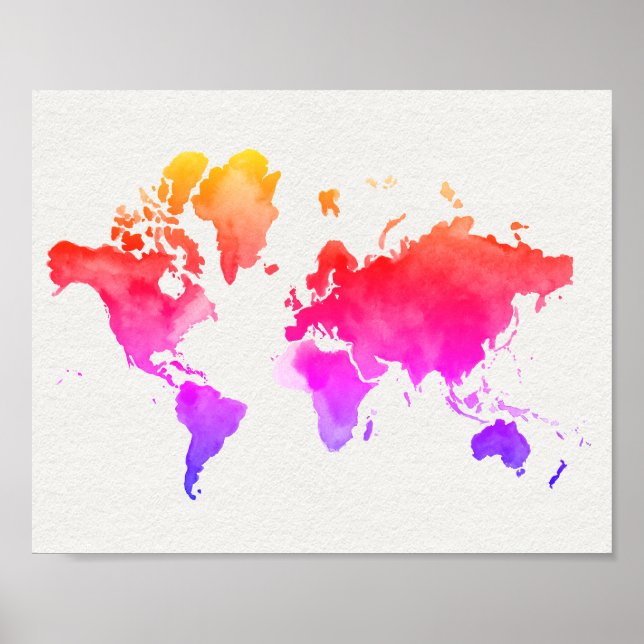 Weltkarte Watercolor Rainbow Poster (Vorne)