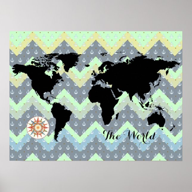Weltkarte zig-zag Meer Poster (Vorne)