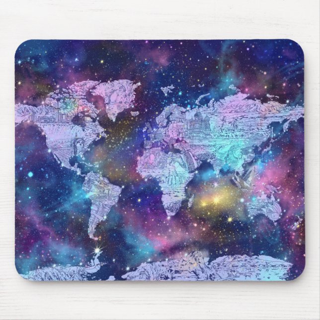 Weltkartegalaxieblau 4 mousepad (Vorne)