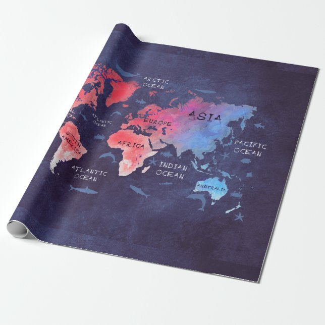 Weltkartekunst Geschenkpapier (Ungerollt)
