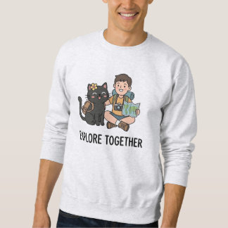 Weltkarten-Abenteuer Schwarzkatzenjunge Grafik Kun Sweatshirt
