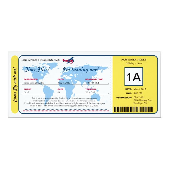 Weltkarten-Geburtstags-Boarding-Durchlauf-Karte 10,2 X 23,5 Cm Einladungskarte