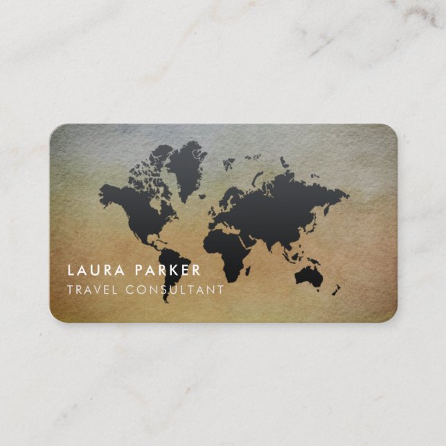 Weltkarten-Reise-Agentwatercolor-Schwarz-Tourismus Visitenkarte (Vorderseite)
