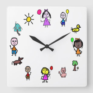 Weltkinderuhr Quadratische Wanduhr