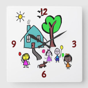Weltkinderuhr Quadratische Wanduhr