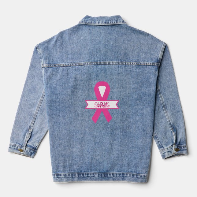 Weltkrebstag stark in Rosa Jeansjacke (Rückseite)