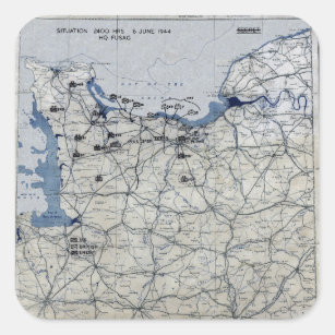 Weltkrieg-Invasionstag-Karte am 6. Juni 1944 Quadratischer Aufkleber