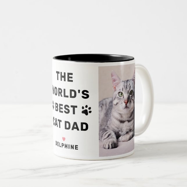 Weltleitster Cat Vater Black Two Foto Pet Lover Zweifarbige Tasse (VorderseiteRechts)