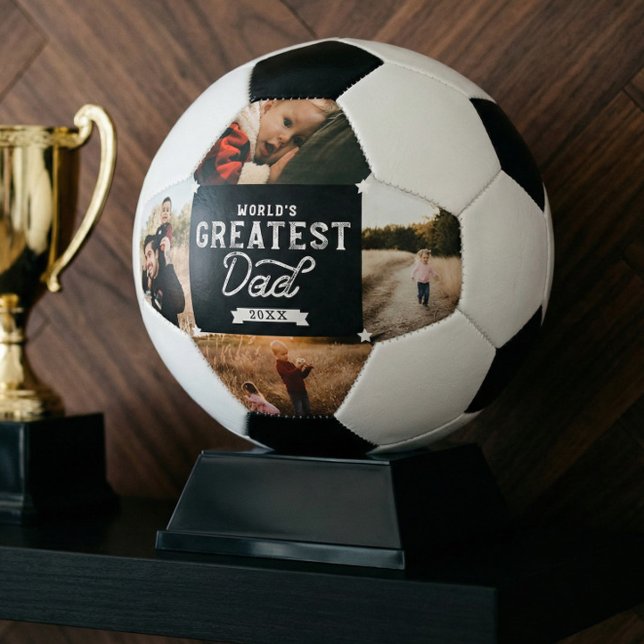 Weltleitster Vater Vatertag 4 FotoCollage Fußball (World’s Greatest Dad Photo Collage Fathers Day Soccer Ball)