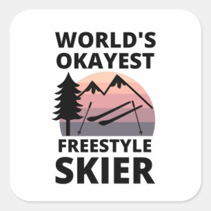 Weltmarkts-Freestyle-Skier - Funny Ski Quadratischer Aufkleber