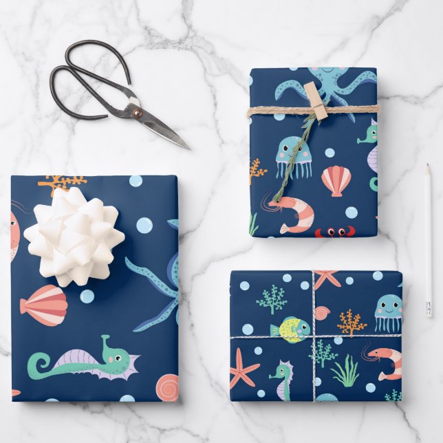 Weltmeer Geschenkpapier Set (Vorderseite)