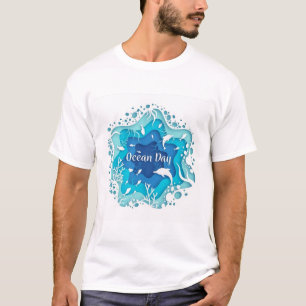 Weltmeere-Tag-Konzept-Papier-mit-Fisch T-Shirt