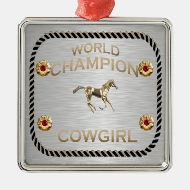 Weltmeister Cowgirl Geschenke Ornament Aus Metall (Vorne)