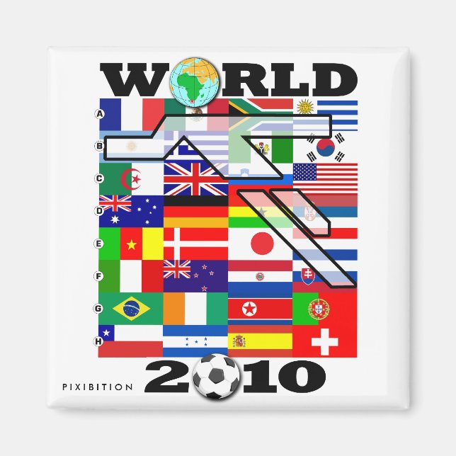 Weltmeisterschaft 2010 Globe Football Square Magne Magnet (Vorne)