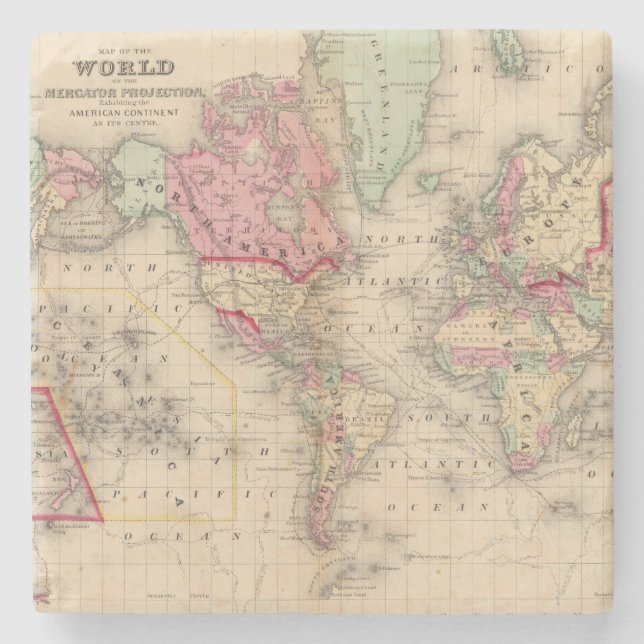 Weltmercator proj Karte durch Mitchell Steinuntersetzer (Vorderseite)