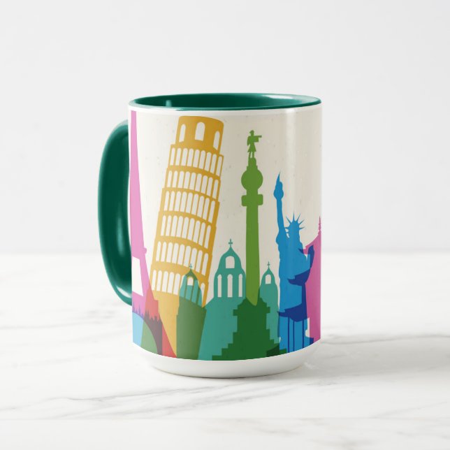 Weltmonument-Pastell-Collage Tasse (Vorderseite Links)
