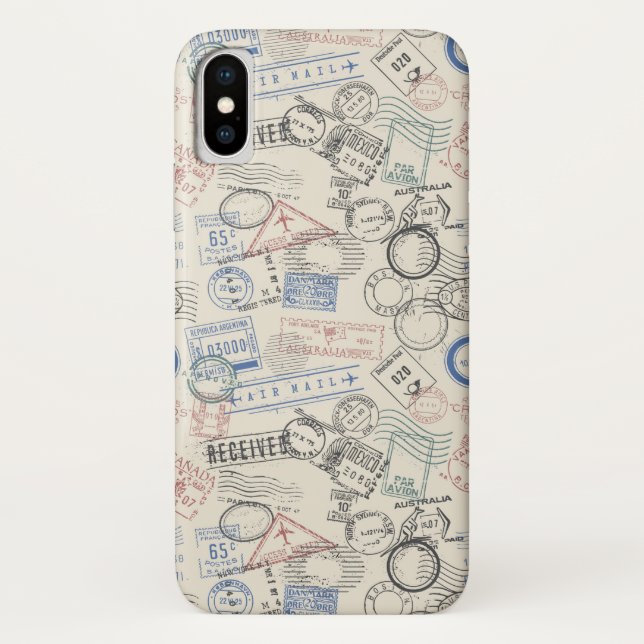Weltporto-Briefmarken-Muster Case-Mate iPhone Hülle (Rückseite)