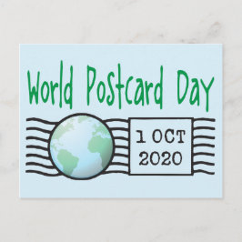 Weltpostkartentag mit Weltkarte und Postkarte