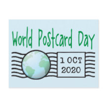 Weltpostkartentag mit Weltkarte und Postkarte