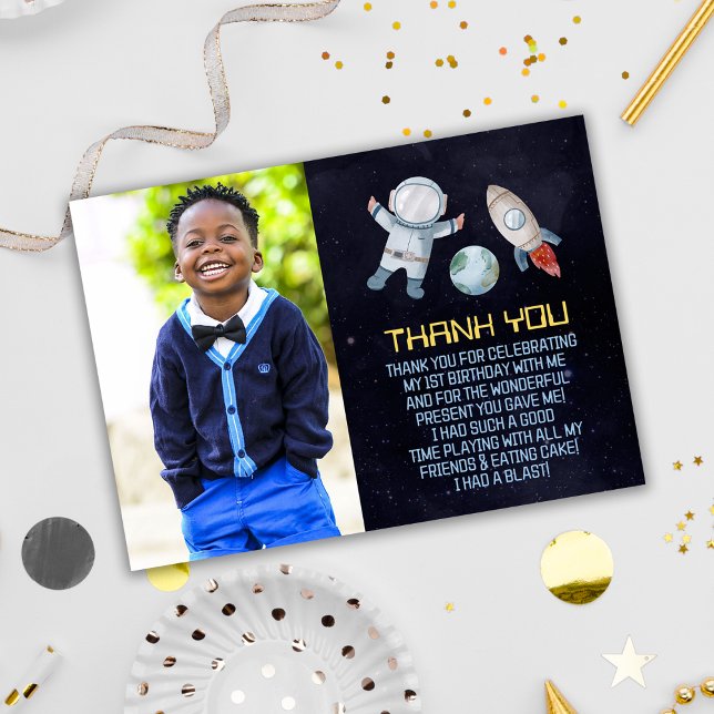 Weltraum 1. Geburtstag Party Erster Rundgang durch Dankeskarte (Space 1st Birthday Party First Trip Around The Sun Thank You Card)