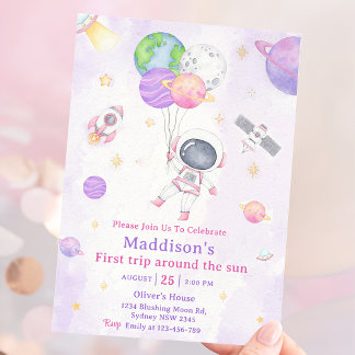 Weltraum 1. Geburtstag Party Erster Rundgang durch Einladung